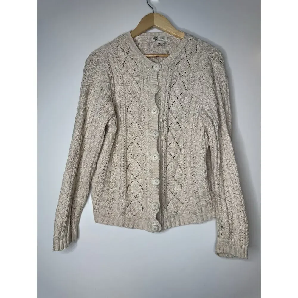 Cotton Country by Parkhurst Sweater Womens Large Chunky Cardigan Sweater Button - Picture 1 of 7
